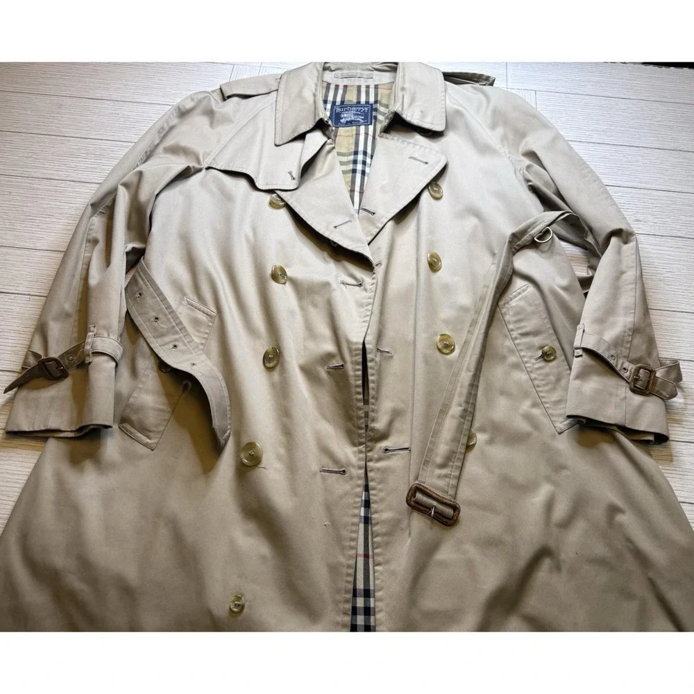 VTG BURBERRYS Double Breasted‎ Belted Trench Coat NOVA CHECK Liner 54 R England - Picture 10 of 13